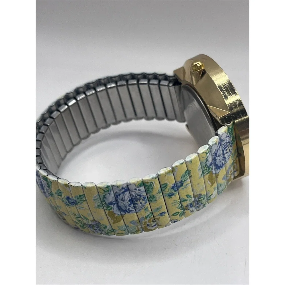 Vice Versa Women's Quartz Watch‎ Floral Stretch Band Gold 40mm Case- New Battery